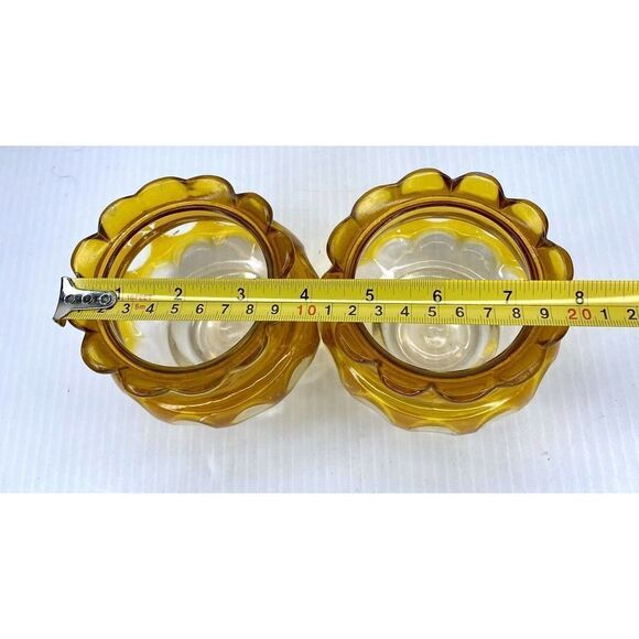 MID CENTURY MODERN CANDLE HOLDERS YELLOW SCALLOPED THUMBPRINT DESIGN - Picture 6 of 8